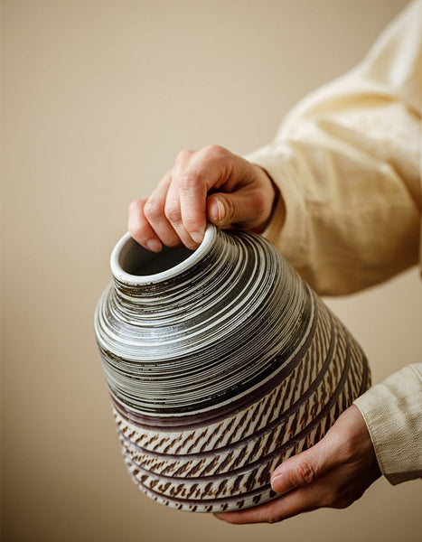 Centerpiece on Dining Table, Handmade Pottery Flower Vases Urn, Modern Bouquet Flower Vases, Water Holding Flower Vases, Large Flower Vase on Table-HomePaintingDecor