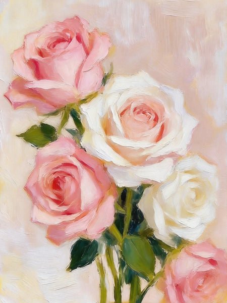 Hand Painted Canvas Art, A Bunch of Pink Rose Flowers, Original Oil Paintings, Original Flower Paintings, Small Canvas Artwork-HomePaintingDecor