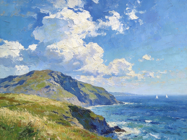 Sunlit Cliffs Over the Sea, Hand Painted Canvas Art, On Canvas Small Paintings, Landscape Wall Art Paintings, Original Oil Paintings, Small Landscape Paintings-HomePaintingDecor