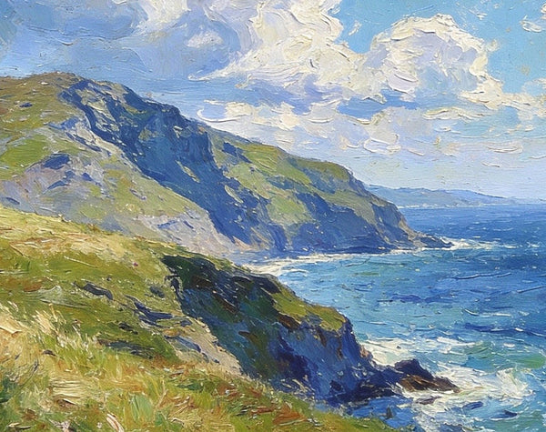 Sunlit Cliffs Over the Sea, Hand Painted Canvas Art, On Canvas Small Paintings, Landscape Wall Art Paintings, Original Oil Paintings, Small Landscape Paintings-HomePaintingDecor