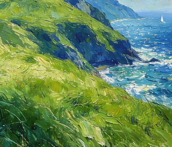 Seashore Paintings, Mountains Meet the Azure Sea, Heavy Texture Oil Paintings, On Canvas Small Paintings, Hand Painted Canvas Art, Original Small Paintings-HomePaintingDecor