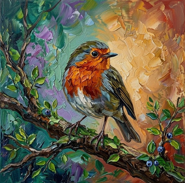 Impasto Artwork, Abstract Robin Bird Painting, Original Acrylic Paintings, Hand Painted Canvas Art, Small Art on Canvas, Heavy Texture Painting, Ready to Hang