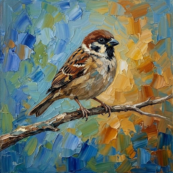 Sparrow Bird Painting, Original Acrylic Paintings, Hand Painted Canvas Art, Small Art on Canvas, Heavy Texture Painting, Ready to Hang Painting, Impasto Artwork
