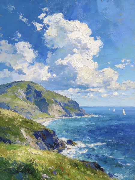 Landscape Small Paintings, Coastal Seascape, Waves, Sky, and Shoreline, Original Artwork Small Paintings, Hand Painted Wall Art, Heavy Texture Oil Paintings, Small Paintings on Canvas-HomePaintingDecor