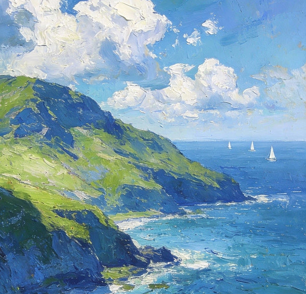 Landscape Small Paintings, Coastal Seascape, Waves, Sky, and Shoreline, Original Artwork Small Paintings, Hand Painted Wall Art, Heavy Texture Oil Paintings, Small Paintings on Canvas-HomePaintingDecor