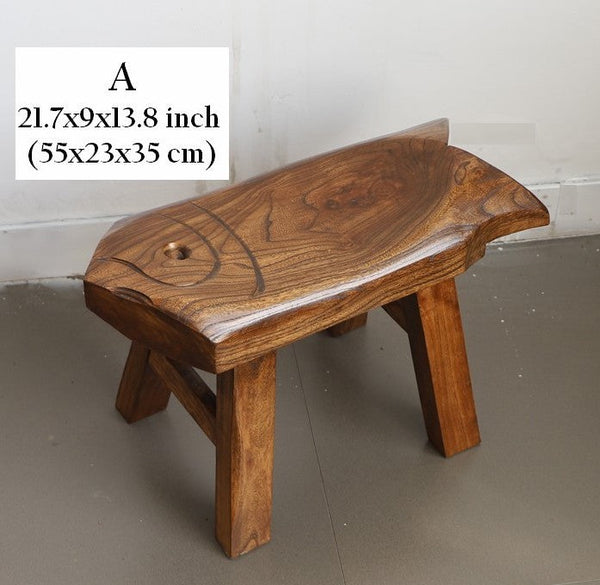 Solid Wood low Stool, Creative Shoe-changing Stool, Handmade Vintage Old Elm Wood Stool, Children's Wooden Stool, Sofa Stool, Dining Table Stool-HomePaintingDecor