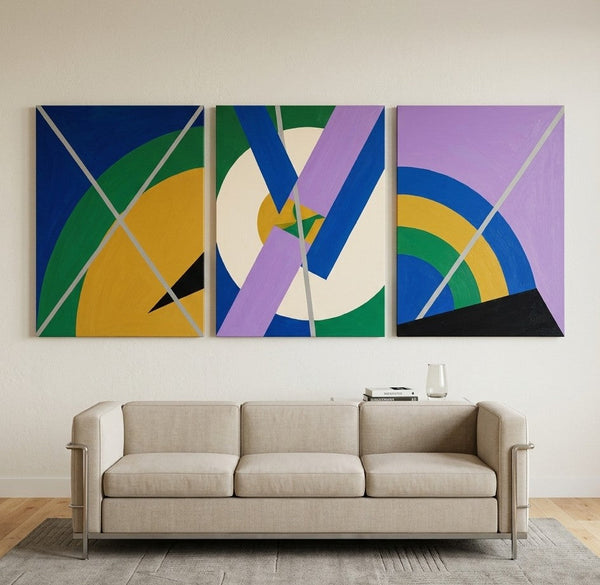 Multi Panel Canvas Art, Geometric Pattern Contemporary Artwork, Abstract Paintings for Modern Living Room-HomePaintingDecor