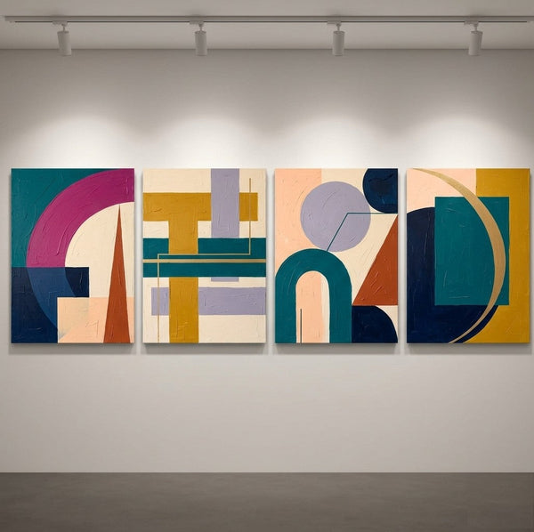 Modern Paintings for Living Room, Geometric Contemporary Art, Original Abstract Art, Multi Panel Canvas Paintings-HomePaintingDecor