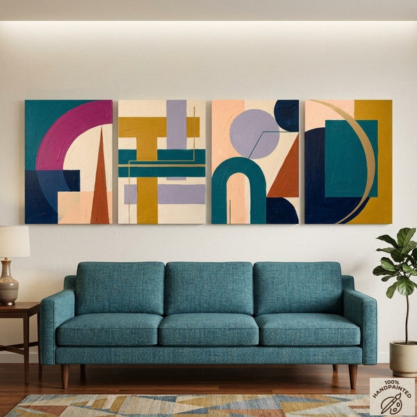 Modern Paintings for Living Room, Geometric Contemporary Art, Original Abstract Art, Multi Panel Canvas Paintings-HomePaintingDecor