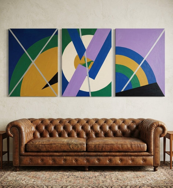Multi Panel Canvas Art, Geometric Pattern Contemporary Artwork, Abstract Paintings for Modern Living Room-HomePaintingDecor