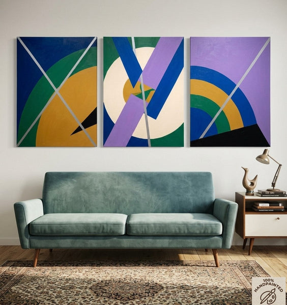 Multi Panel Canvas Art, Geometric Pattern Contemporary Artwork, Abstract Paintings for Modern Living Room-HomePaintingDecor