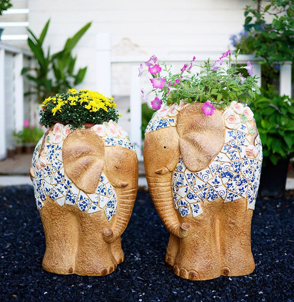 Modern Outdoor Garden Flower Pots, Extra Large Elephant Garden Flowerpots, Oversized Garden Flower Pot, Animal Statue for Garden Ornaments, Large Resin Statue for Garden-HomePaintingDecor