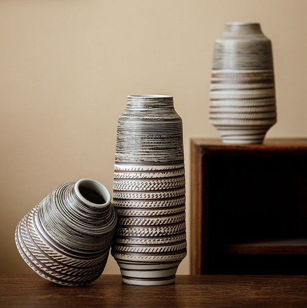 Centerpiece on Dining Table, Handmade Pottery Flower Vases Urn, Modern Bouquet Flower Vases, Water Holding Flower Vases, Large Flower Vase on Table-HomePaintingDecor