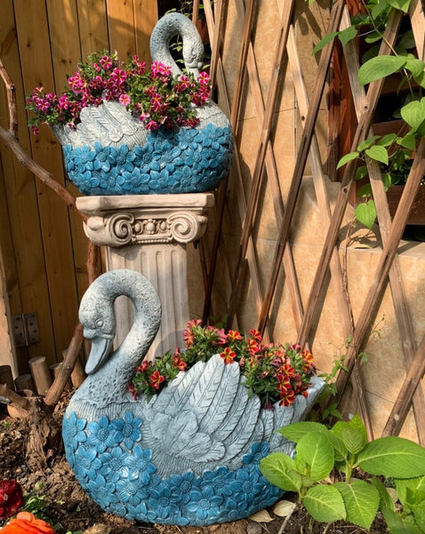 Large Swan Statue for Garden, Swan Flower Pot, Animal Statue for Garden Courtyard Ornament, Villa Outdoor Decor Gardening Ideas-HomePaintingDecor