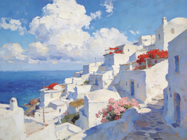 Original Canvas Paintings, The Serene Aegean Seascape, Small Paintings on Canvas, Heavy Texture Wall Art, Landscape Oil Paintings, Hand Painted Canvas Art-HomePaintingDecor