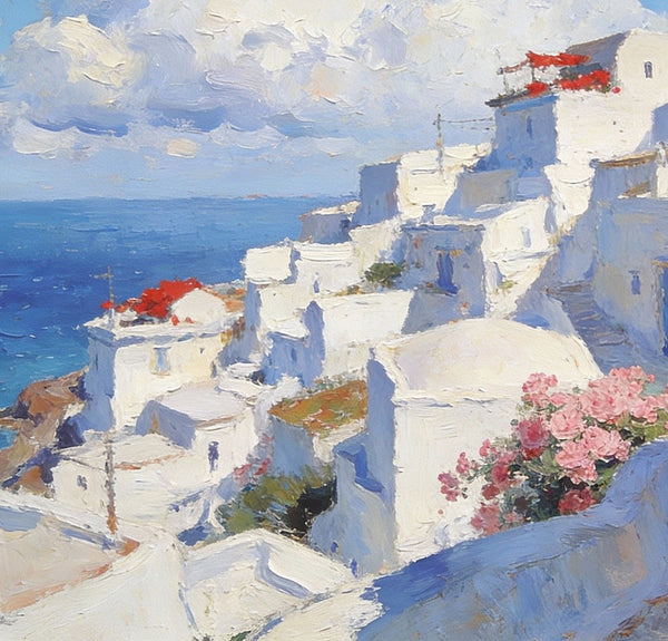 Original Canvas Paintings, The Serene Aegean Seascape, Small Paintings on Canvas, Heavy Texture Wall Art, Landscape Oil Paintings, Hand Painted Canvas Art-HomePaintingDecor