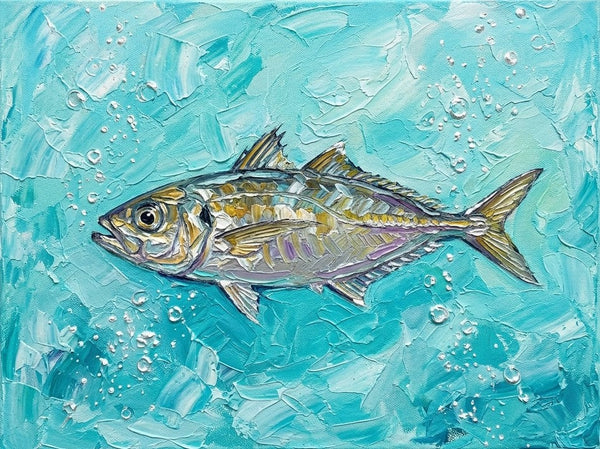 Small Art on Canvas, Ready to Hang Artwork, Tuna Fish Painting, Original Acrylic Paintings, Heavy Texture Painting, Impasto Artwork, Hand Painted Canvas Art