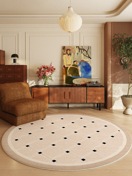 Bedroom Circular Modern Rugs, Mid Century Modern Rugs under Chairs, Geometric Round Rugs for Dining Room, Contemporary Modern Rugs-HomePaintingDecor