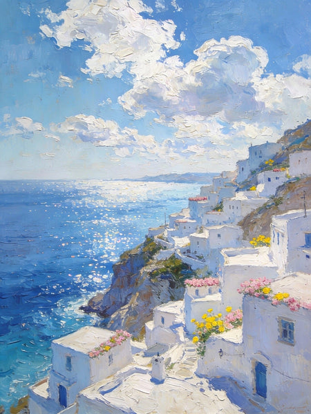 Small Original Paintings, A Peaceful Afternoon on the Aegean, Impasto Paintings, Small Oil Paintings, Small Wall Paintings, Landscape Artwork Canvas Paintings-HomePaintingDecor