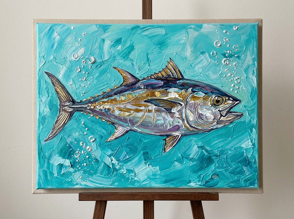 Ready to Hang Artwork, Tuna Fish Painting, Small Art on Canvas, Original Acrylic Paintings, Heavy Texture Painting, Impasto Artwork, Hand Painted Canvas Art