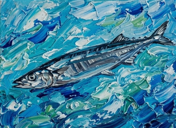 Pacific Saury Fish Painting, Original Acrylic Paintings, Heavy Texture Painting, Impasto Artwork, Hand Painted Canvas Art, Small Art on Canvas, Ready to Hang Artwork