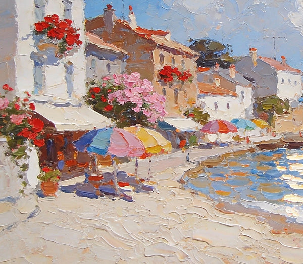 Seaside Summer Holiday, Small Oil Paintings on Canvas, Palette Knife Artwork, Landscape Canvas Paintings, Hand Painted Canvas Art, Original Oil Paintings-HomePaintingDecor