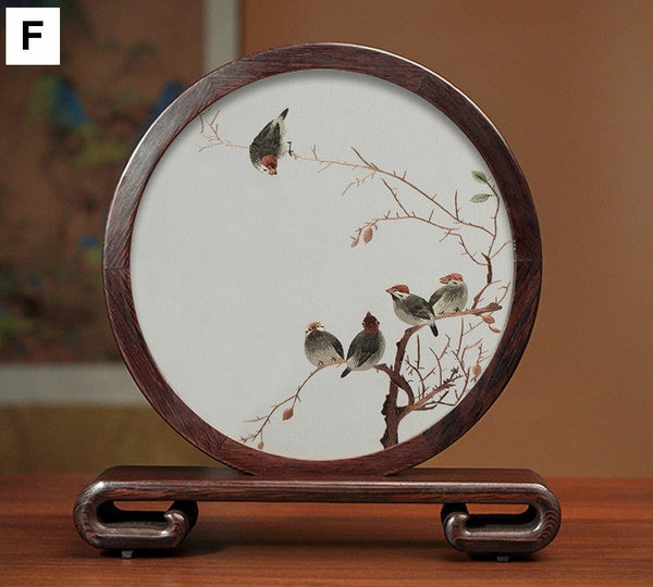 Creative Birthday Gift, Flower and Birds Embroidery Ornaments, Traditional Chinese Suzhou Silk Embroidered Ornament, Premium Souvenir, Exclusive Business Presents-HomePaintingDecor