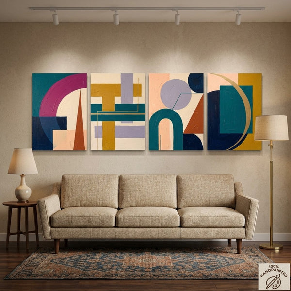 Modern Paintings for Living Room, Geometric Contemporary Art, Original Abstract Art, Multi Panel Canvas Paintings-HomePaintingDecor