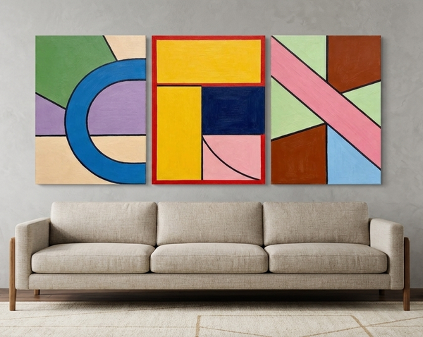 Colorful Abstract Paintings for Mid Century Bedroom, Geometric Abstract Art, Multi Panel Group Paintings