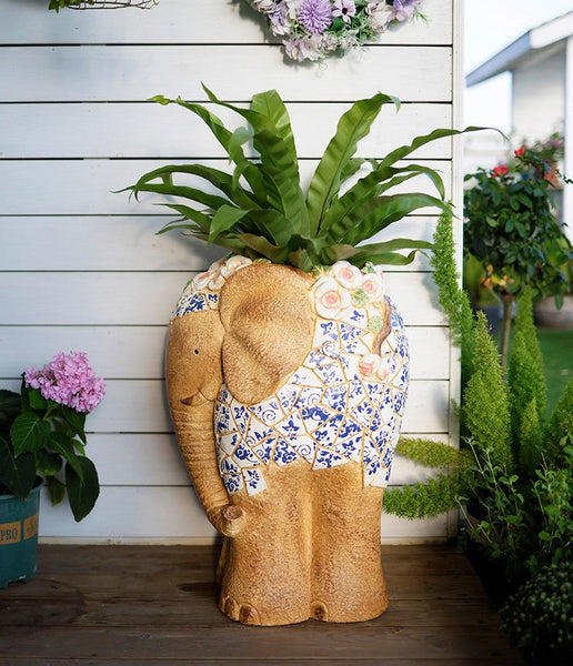 Modern Outdoor Garden Flower Pots, Extra Large Elephant Garden Flowerpots, Oversized Garden Flower Pot, Animal Statue for Garden Ornaments, Large Resin Statue for Garden-HomePaintingDecor