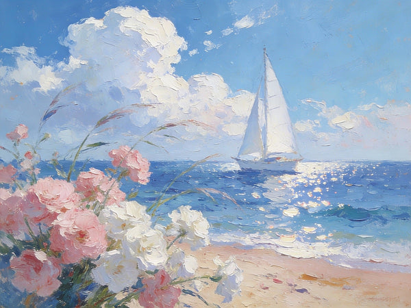 Landscape Oil Paintings, A Sun-Drenched Shore, Small Oil Paintings on Canvas, Palette Knife Artwork, Hand Painted Wall Art, Original Canvas Paintings-HomePaintingDecor