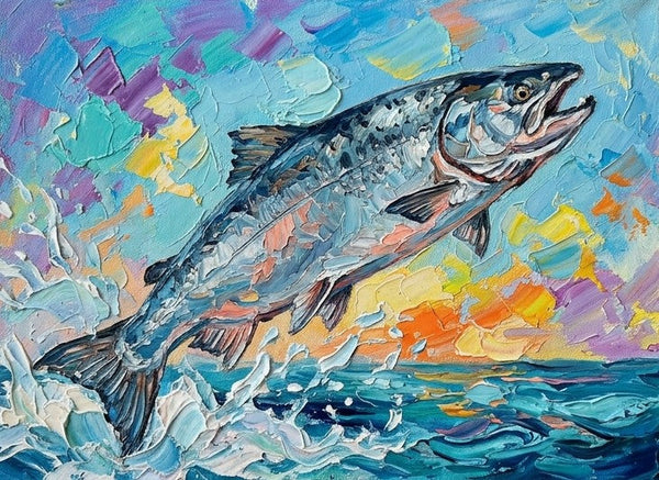 Original Acrylic Paintings, Small Art on Canvas, Salmon Fish Painting, Ready to Hang Artwork, Heavy Texture Painting, Impasto Artwork, Hand Painted Canvas Art