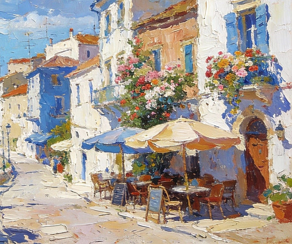 Serene Town by the Sea, A Colorful Coastal Landscape, Hand Painted Canvas Art, On Canvas Small Paintings, Small Landscape Paintings, Landscape Wall Art Paintings, Original Oil Paintings-HomePaintingDecor