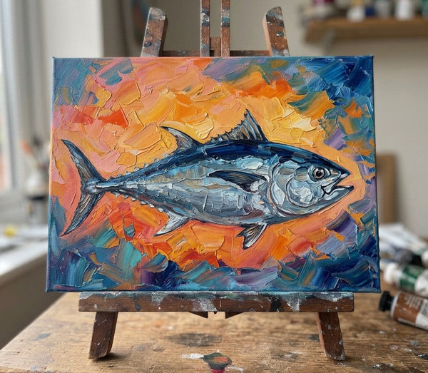 Small Art on Canvas, Salmon Fish Painting, Original Acrylic Paintings, Ready to Hang Artwork, Heavy Texture Painting, Impasto Artwork, Hand Painted Canvas Art