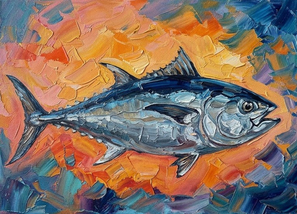 Small Art on Canvas, Salmon Fish Painting, Original Acrylic Paintings, Ready to Hang Artwork, Heavy Texture Painting, Impasto Artwork, Hand Painted Canvas Art