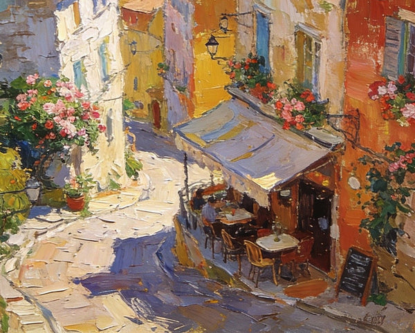 Impasto Wall Art Paintings, A Leisurely Town by the Mediterranean, Landscape Oil Paintings, Original Small Paintings on Canvas, Heavy Texture Oil Paintings, On Canvas Small Paintings-HomePaintingDecor