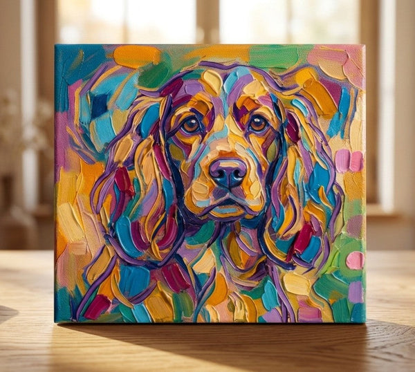 Cocker Spaniel Dog Portrait, Colorful Abstract Pet Portrait Painting, Hand Painted Canvas Art, Impasto Artwork, Small Art on Canvas, Original Acrylic Paintings, Heavy Texture Painting