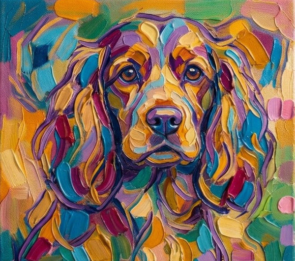 Cocker Spaniel Dog Portrait, Colorful Abstract Pet Portrait Painting, Hand Painted Canvas Art, Impasto Artwork, Small Art on Canvas, Original Acrylic Paintings, Heavy Texture Painting-HomePaintingDecor