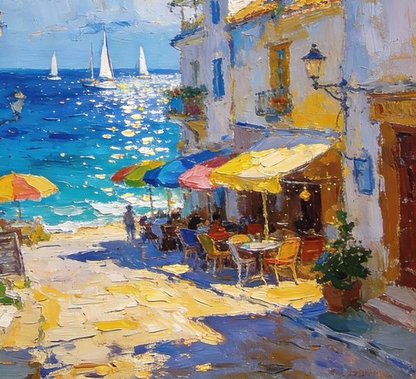 Small Paintings On Canvas, Vibrant Coastal Village, Colorful Houses by the Sea, Hand Painted Canvas Art, Landscape Oil Paintings, Original Artwork Small Paintings on Wall-HomePaintingDecor