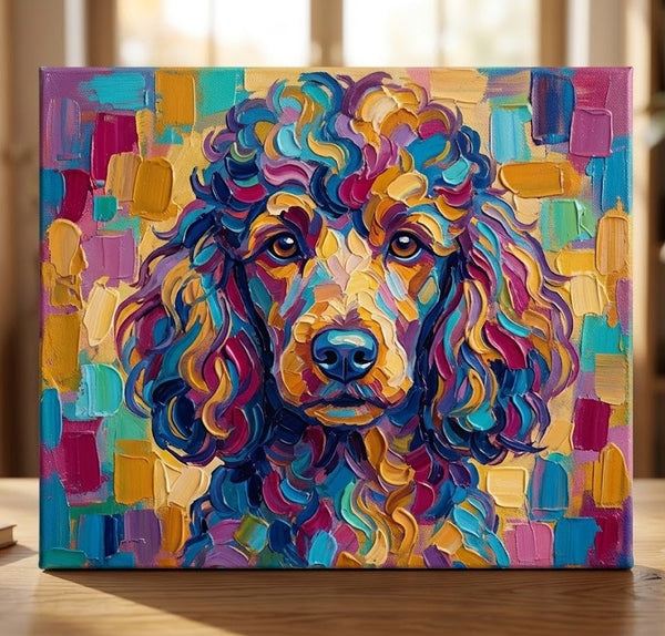 Colorful Abstract Pet Portrait Painting, Poodle Dog Portrait, Hand Painted Canvas Art, Impasto Artwork, Small Art on Canvas, Original Acrylic Paintings, Heavy Texture Painting-HomePaintingDecor