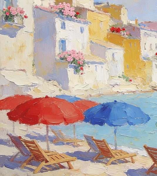 Original Oil Paintings, An Exclusive Summer by the Mediterranean, Palette Knife Artwork, Landscape Canvas Paintings, Small Oil Paintings on Canvas, Hand Painted Canvas Art-HomePaintingDecor