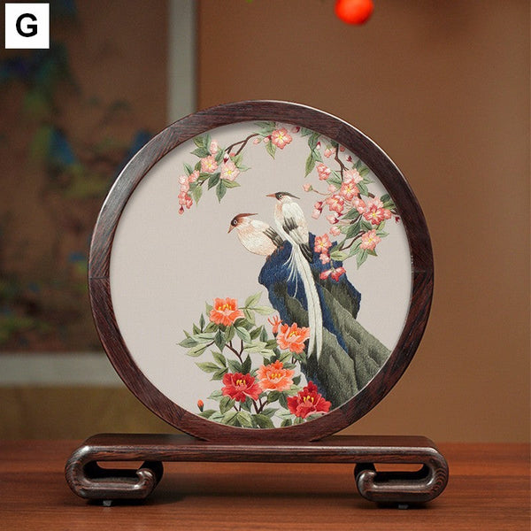 Creative Birthday Gift, Flower and Birds Embroidery Ornaments, Traditional Chinese Suzhou Silk Embroidered Ornament, Premium Souvenir, Exclusive Business Presents-HomePaintingDecor