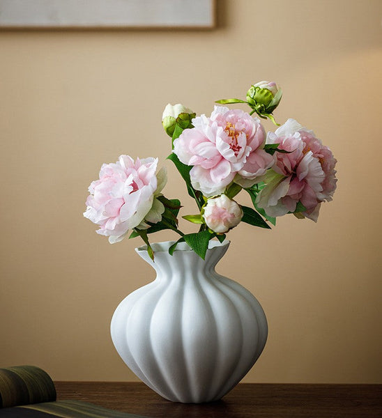 Handmade Water Holding Flower Vases, Modern Black Flower Vase Centerpiece on Table, Porcelain Flower Vases, Ceramic Bouquet Vases-HomePaintingDecor