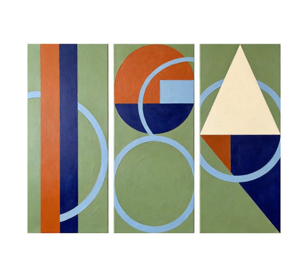 Oversized Group Paintings, Geometric Abstract Paintings, Multi Panel Canvas Art, Modern Paintings for Mid Century Living Room-HomePaintingDecor