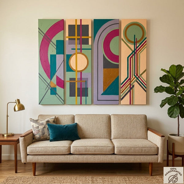 Hand Painted Canvas Art, Modern Contemporary Paintings, Multi Panel Wall Art Paintings, Geometric Abstract Artwork-HomePaintingDecor