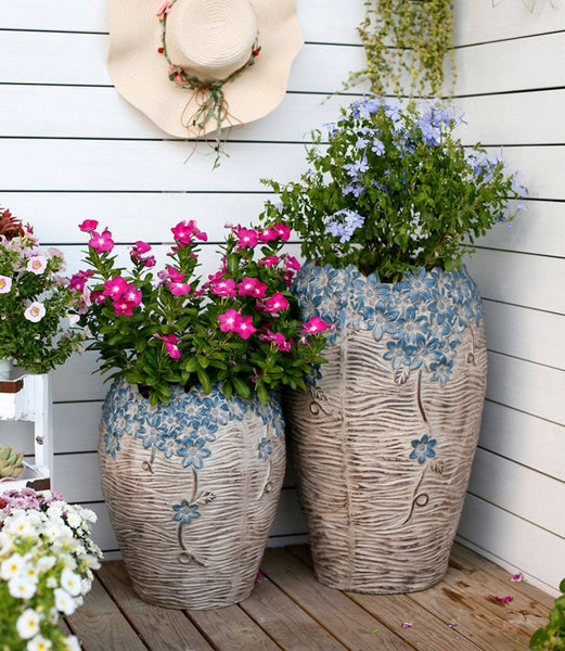 Extra Large Garden Flower Planters, Oversized Garden Flower Pot, Garden Ornaments, Large Resin Gardern Flower Planter, Modern Outdoor Garden Flower Pots-HomePaintingDecor