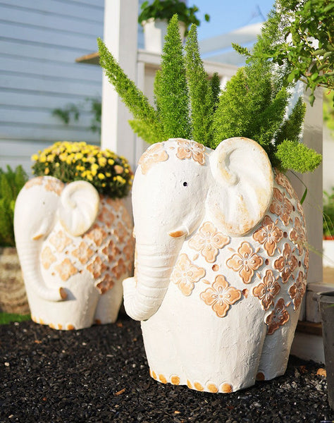 Animal Statue for Garden Ornaments, Oversized Modern Garden Flower Pot, Extra Large Elephant Garden Flowerpots, Resin Statue for Garden, Villa Outdoor Garden Flower Pots-HomePaintingDecor