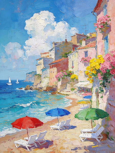 Summer by the Shore, Seashore Beach Painting, Small Landscape Paintings, Impasto Paintings, Small Paintings on Canvas, Palette Knife Wall Art, Original Small Paintings on Canvas-HomePaintingDecor