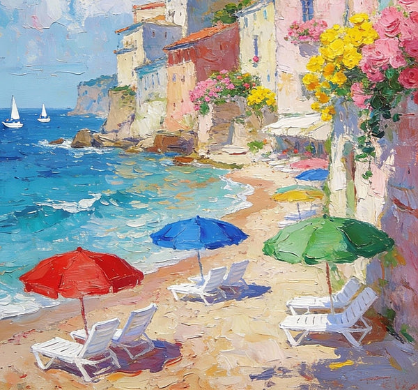 Summer by the Shore, Seashore Beach Painting, Small Landscape Paintings, Impasto Paintings, Small Paintings on Canvas, Palette Knife Wall Art, Original Small Paintings on Canvas-HomePaintingDecor