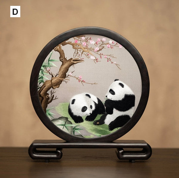 Unique Birthday Gift, Exclusive Business Present Panda Embroidered Decor, Traditional Chinese Suzhou Embroidery Ornament, Premium Souvenir-HomePaintingDecor